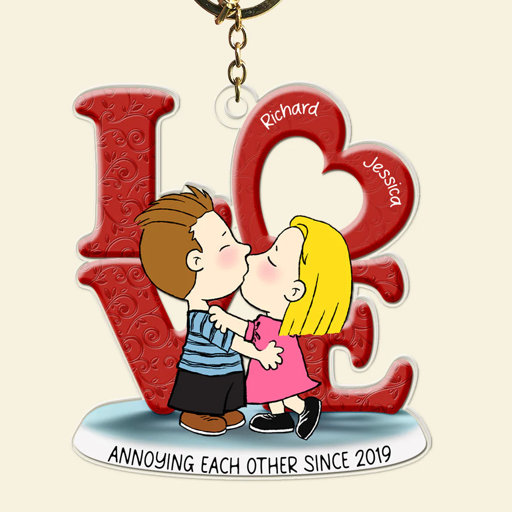 Couple Kissing Annoying Each Other Peanut- Personalized Keychain - Gift For Couple, Husband Wife | GR9 NH96 - Image 4