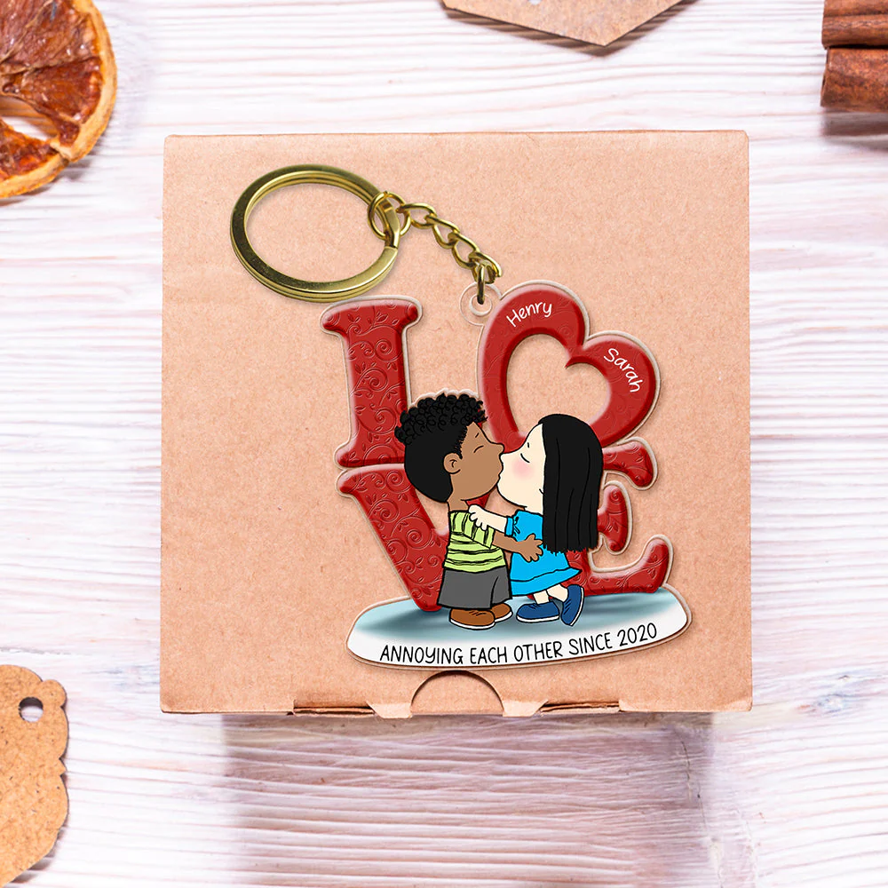 Couple Kissing Annoying Each Other Peanut- Personalized Keychain - Gift For Couple, Husband Wife | GR9 NH96 - Image 5