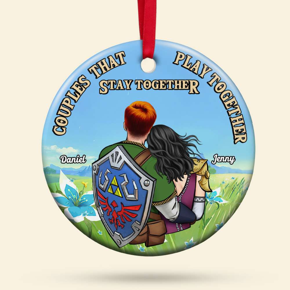Couple That Play Together Stay Together Zelda - Personalized Ceramic Ornament - Gift For Couple, Husband Wife - CL32 NH96 - Image 2