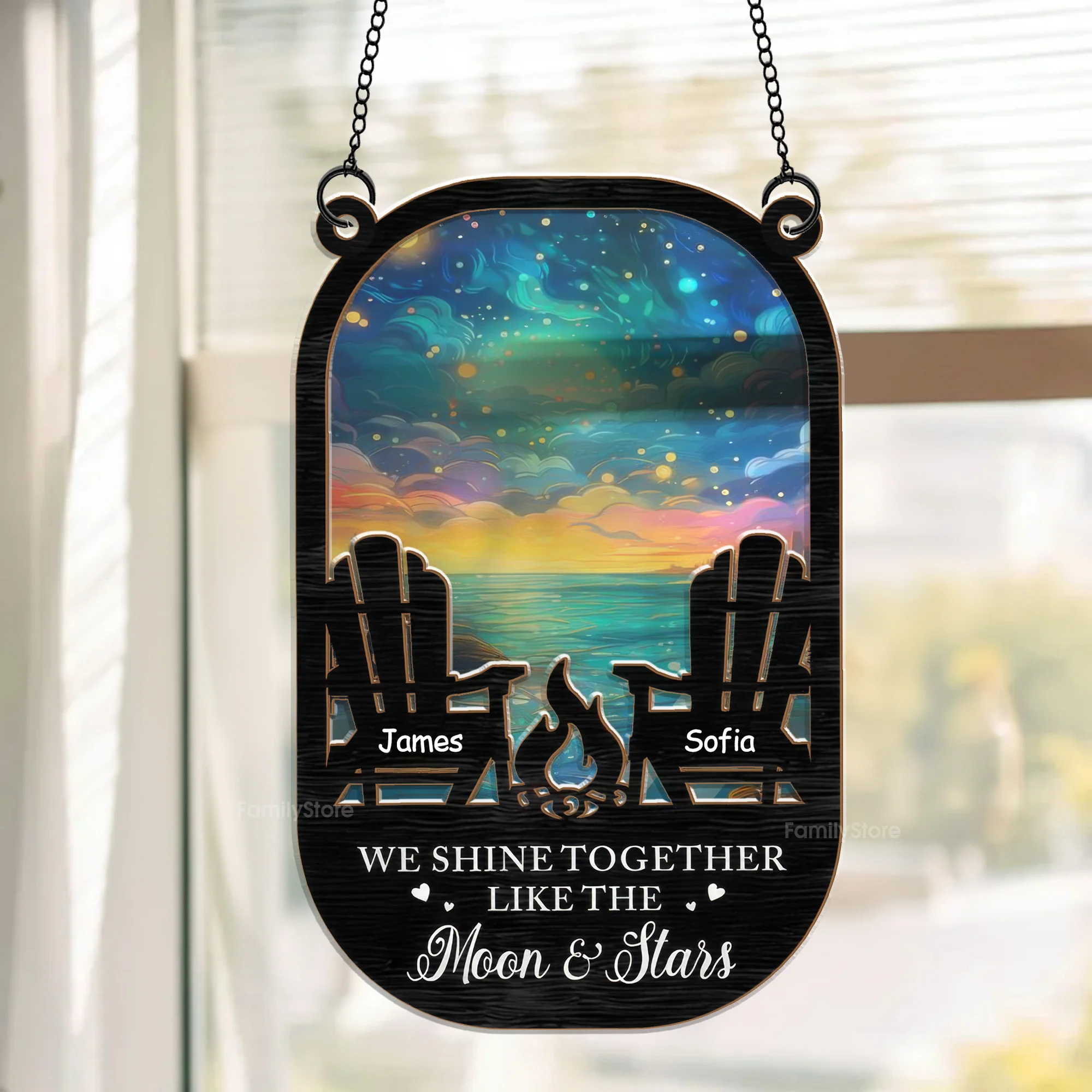 Couple We Shine Together - Gift For Camping Lovers - Personalized Window Hanging Window Hanging Suncatcher Ornament NA94