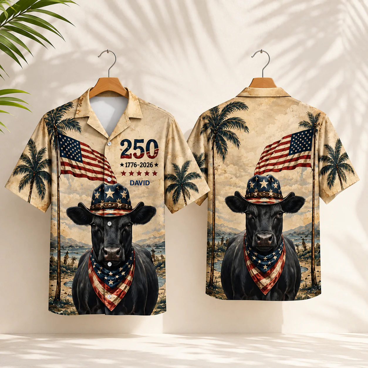 Cowboy Angus Cow USA 250th Anniversary Vintage Beach - Personalized Hawaiian Shirt - Gift For Family - Image 7