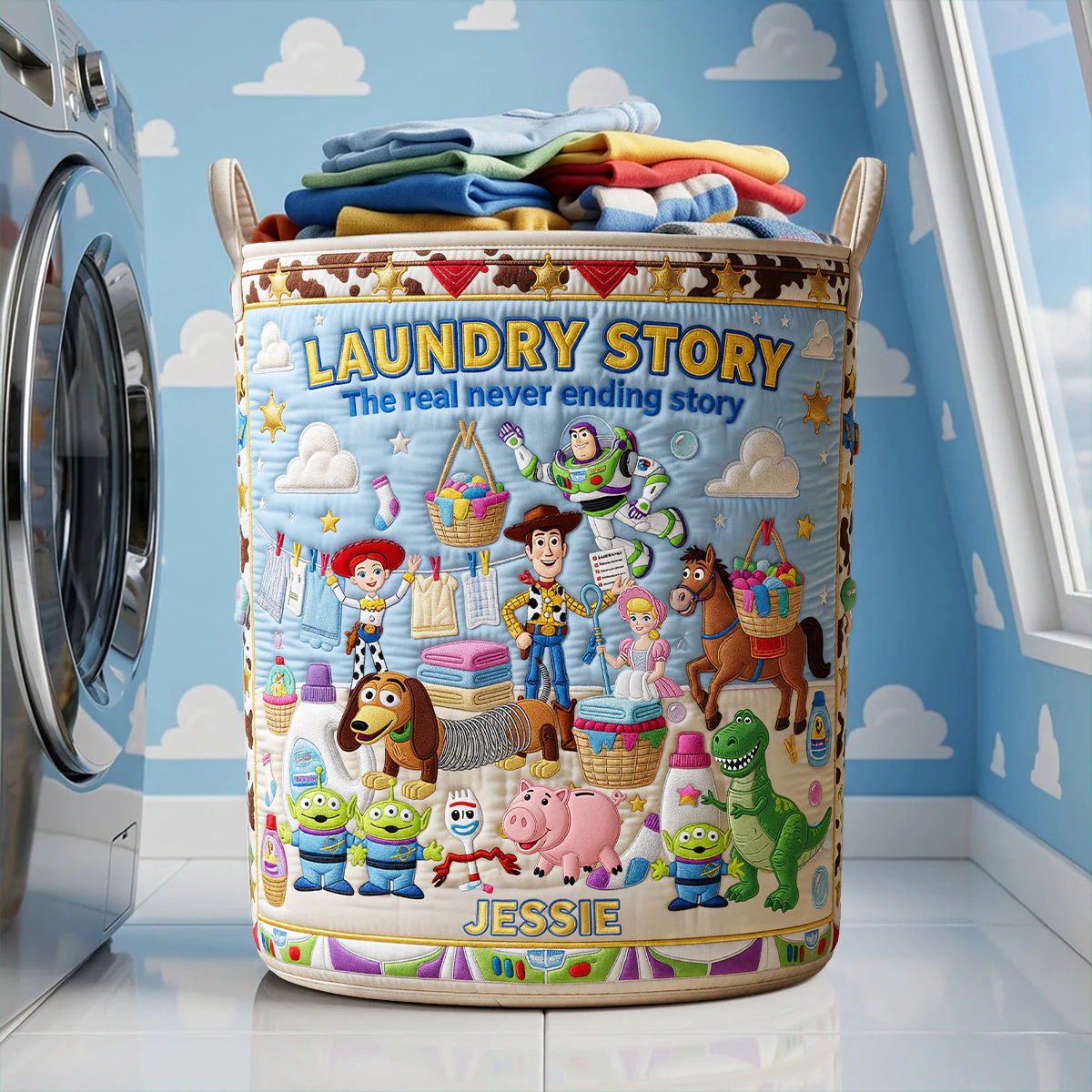 Cowboy Story Endless Load - Personalized Quilted Laundry Basket - Gift For Movie Fans, Laundry Lovers
