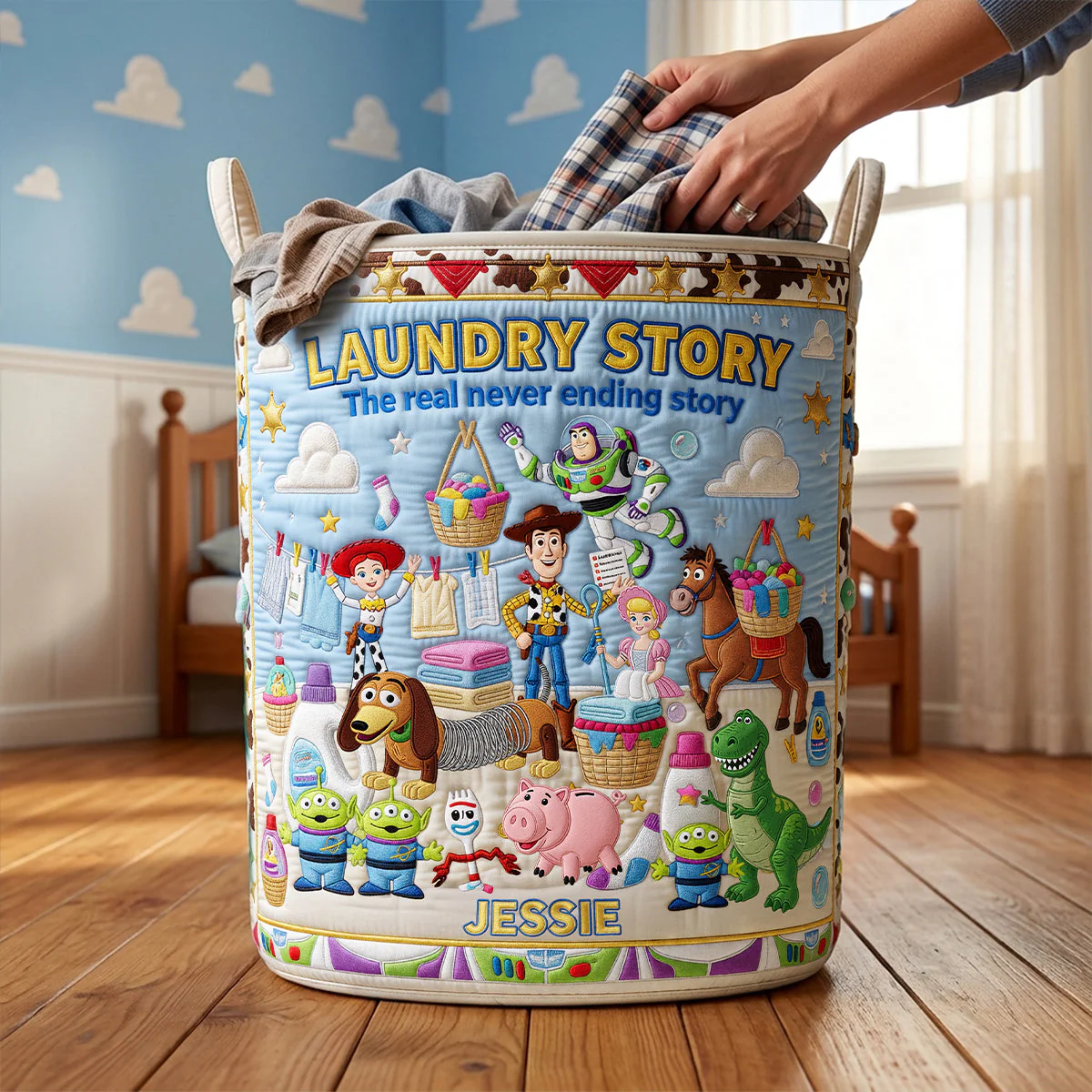 Cowboy Story Endless Load - Personalized Quilted Laundry Basket - Gift For Movie Fans, Laundry Lovers - Image 2