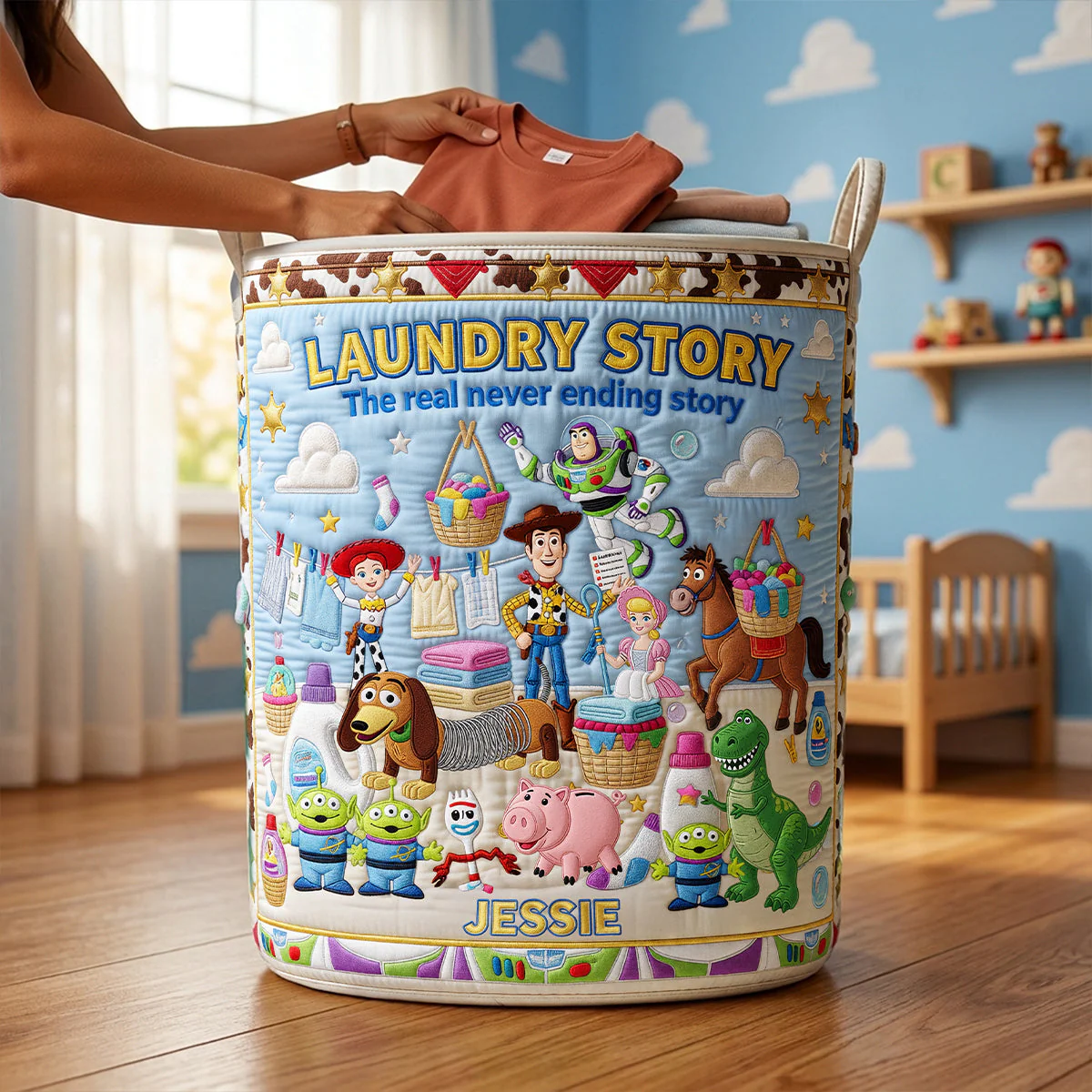 Cowboy Story Endless Load - Personalized Quilted Laundry Basket - Gift For Movie Fans, Laundry Lovers - Image 3