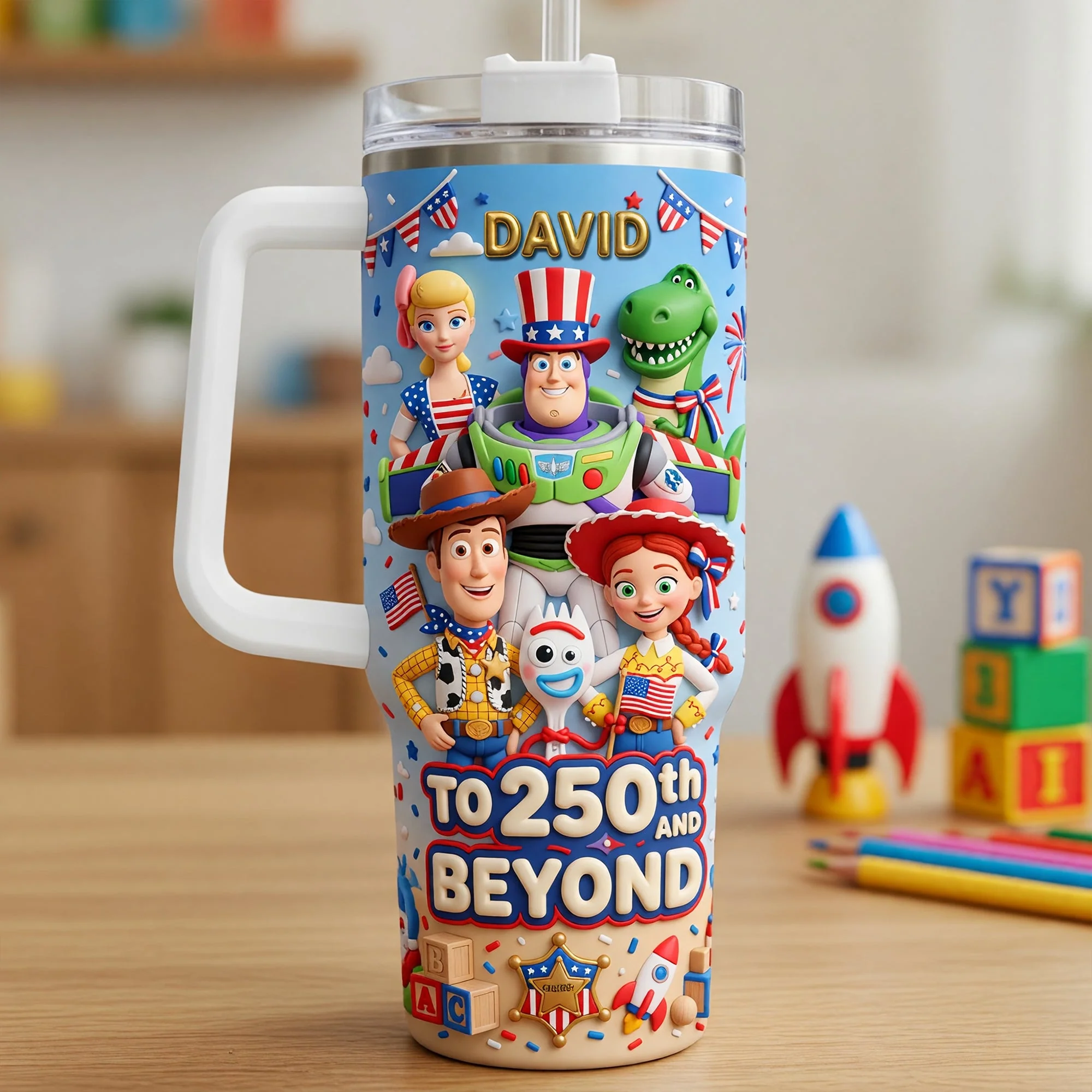 Cowboy Story To 250th And Beyond - Personalized Tumbler With Handle - Gift For Patriots, Movie Fans