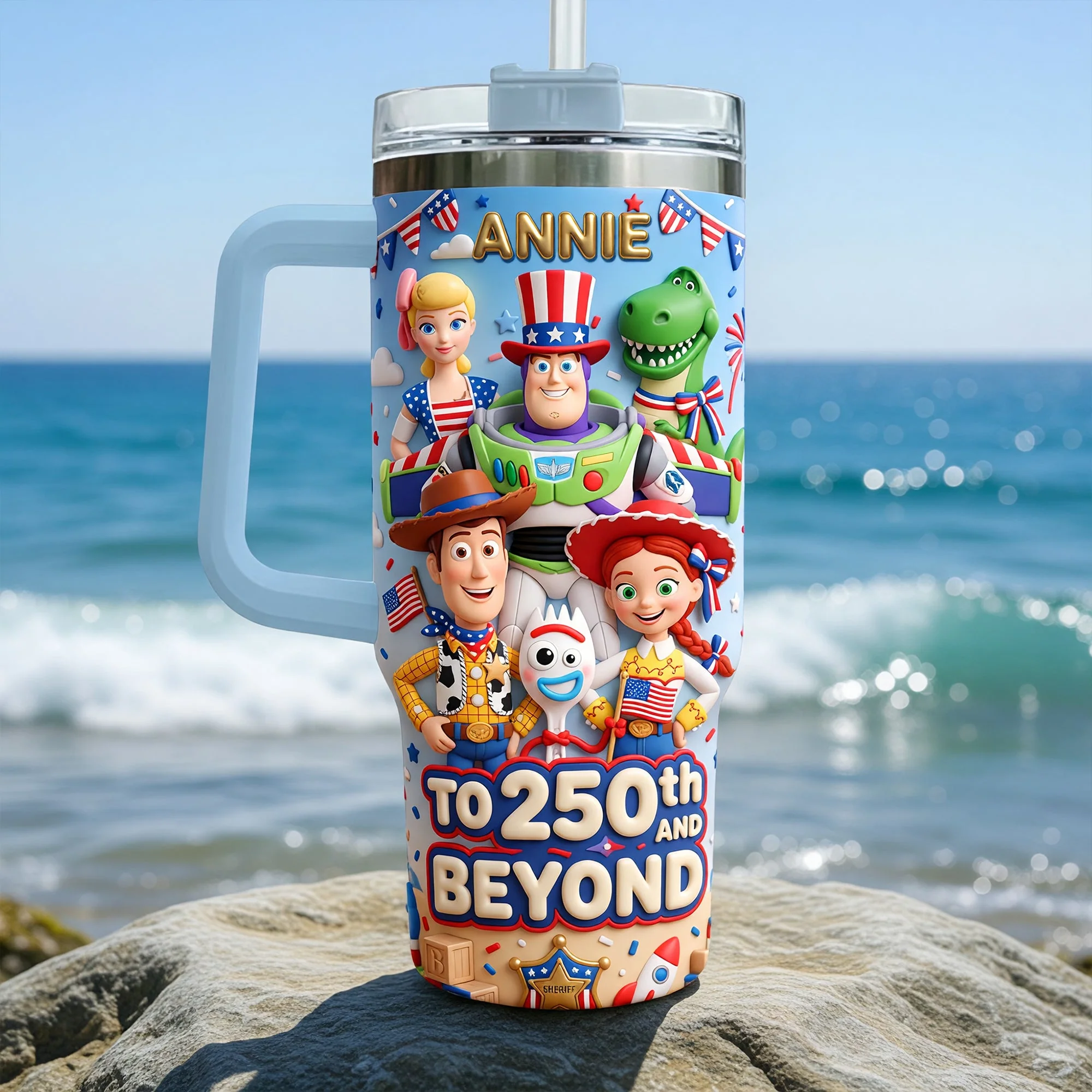 Cowboy Story To 250th And Beyond - Personalized Tumbler With Handle - Gift For Patriots, Movie Fans - Image 2