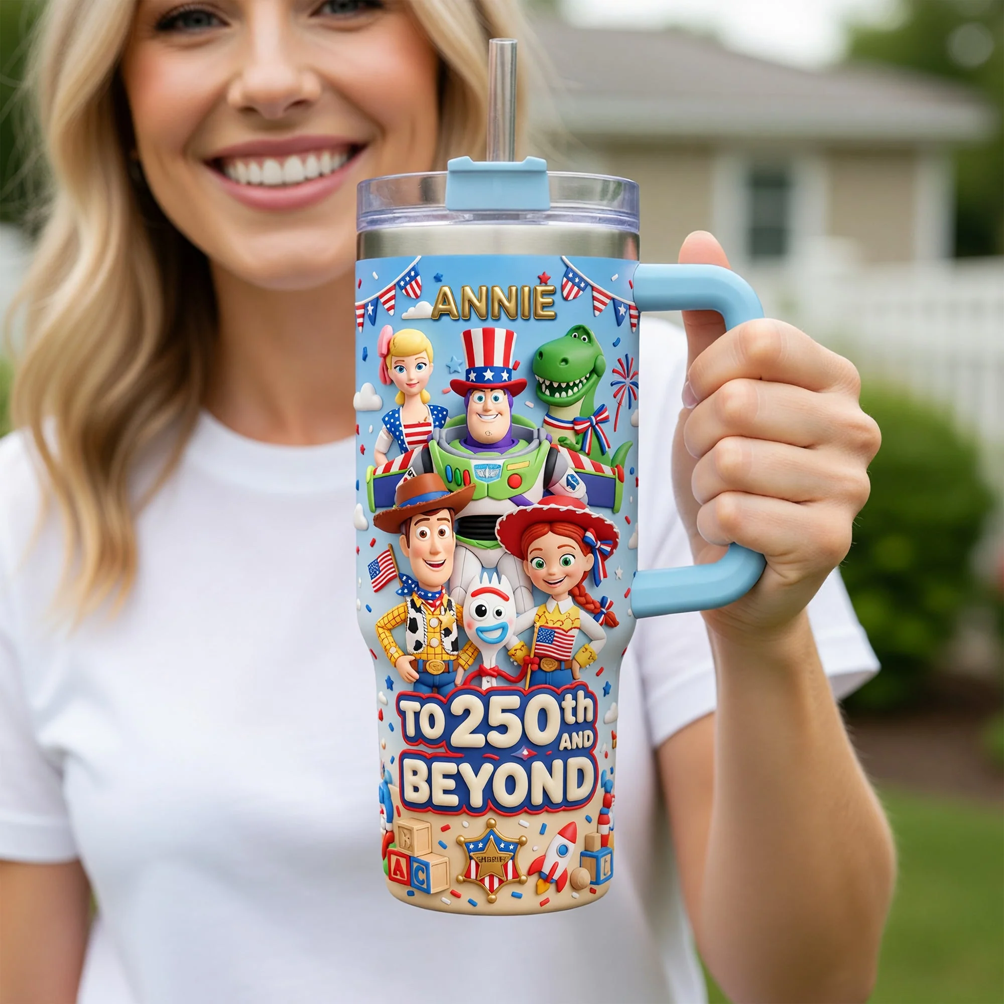 Cowboy Story To 250th And Beyond - Personalized Tumbler With Handle - Gift For Patriots, Movie Fans - Image 3