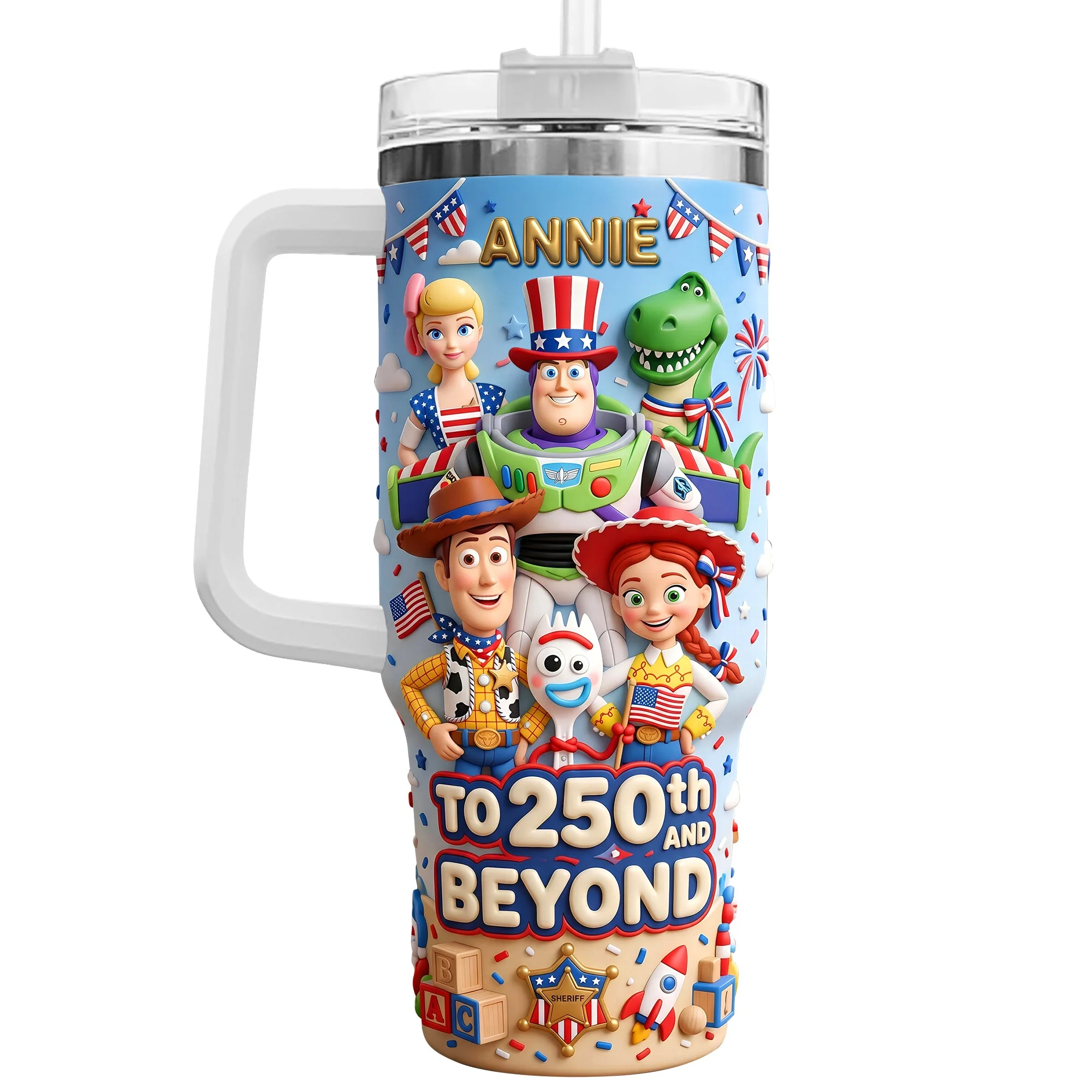 Cowboy Story To 250th And Beyond - Personalized Tumbler With Handle - Gift For Patriots, Movie Fans - Image 4