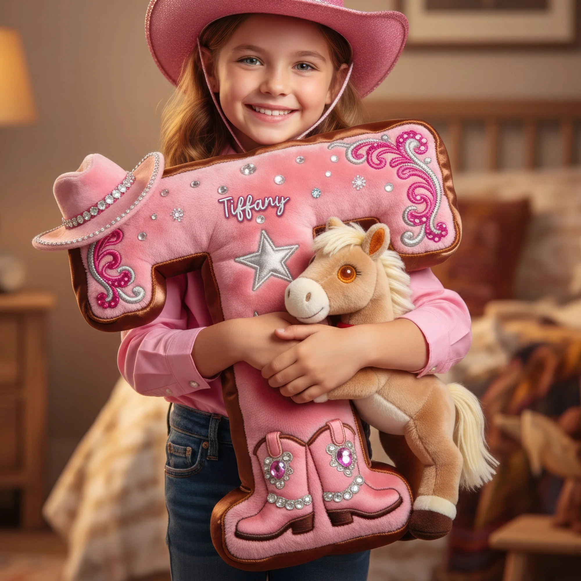 Cowgirl Alphabet Initial Letter - Personalized Custom Shaped Pillow - Gift For Horse Lovers NL122