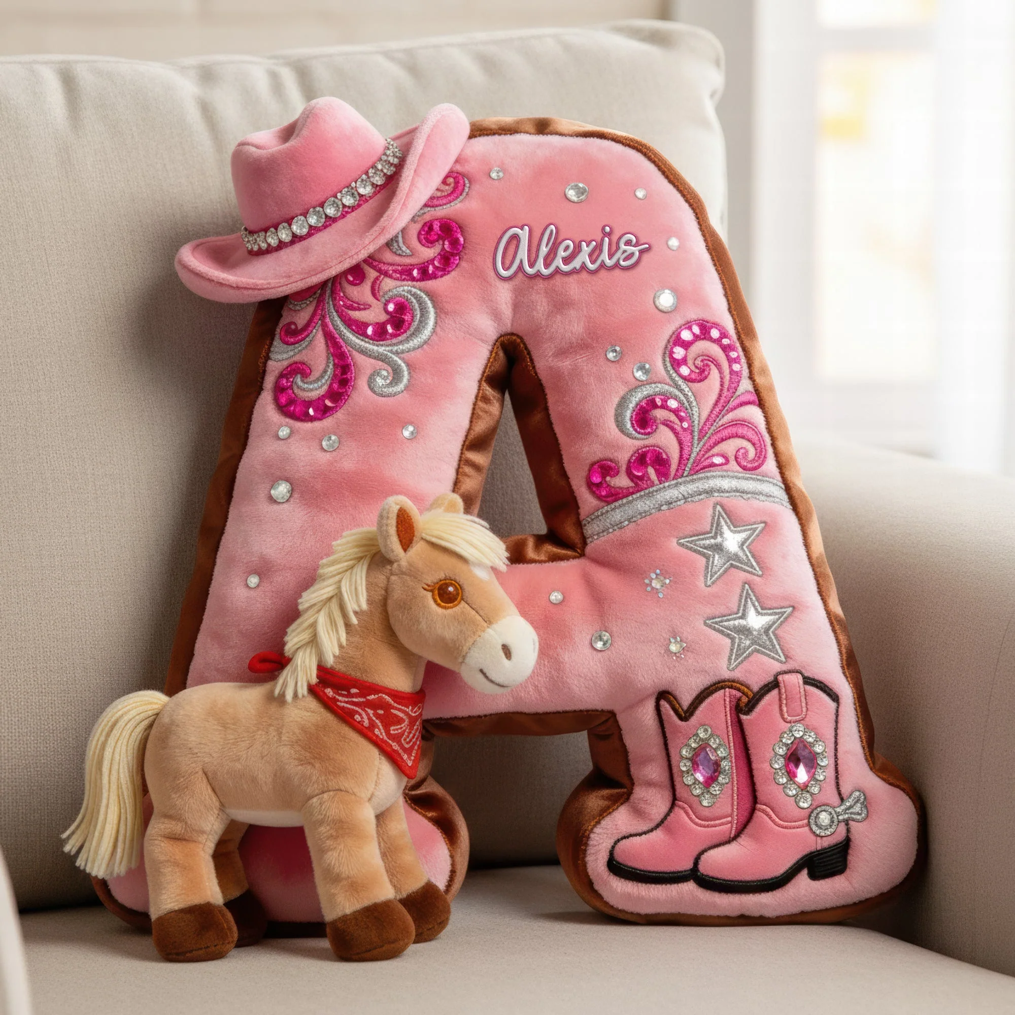 Cowgirl Alphabet Initial Letter - Personalized Custom Shaped Pillow - Gift For Horse Lovers NL122 - Image 2