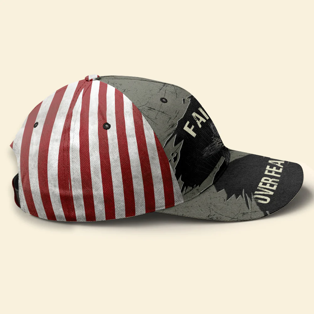 Cross Faith Over Fear Hat Vintage USA Flag Baseball Religious Christian - Classic Cap - Image 4