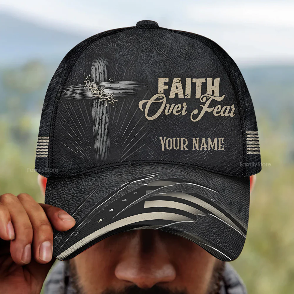 Cross Faith Over Fear USA Flag Religious Christian - Personalized Classic Cap - Gift For Him | PT
