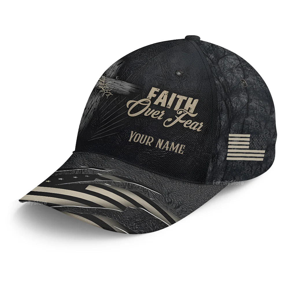 Cross Faith Over Fear USA Flag Religious Christian - Personalized Classic Cap - Gift For Him | PT - Image 6