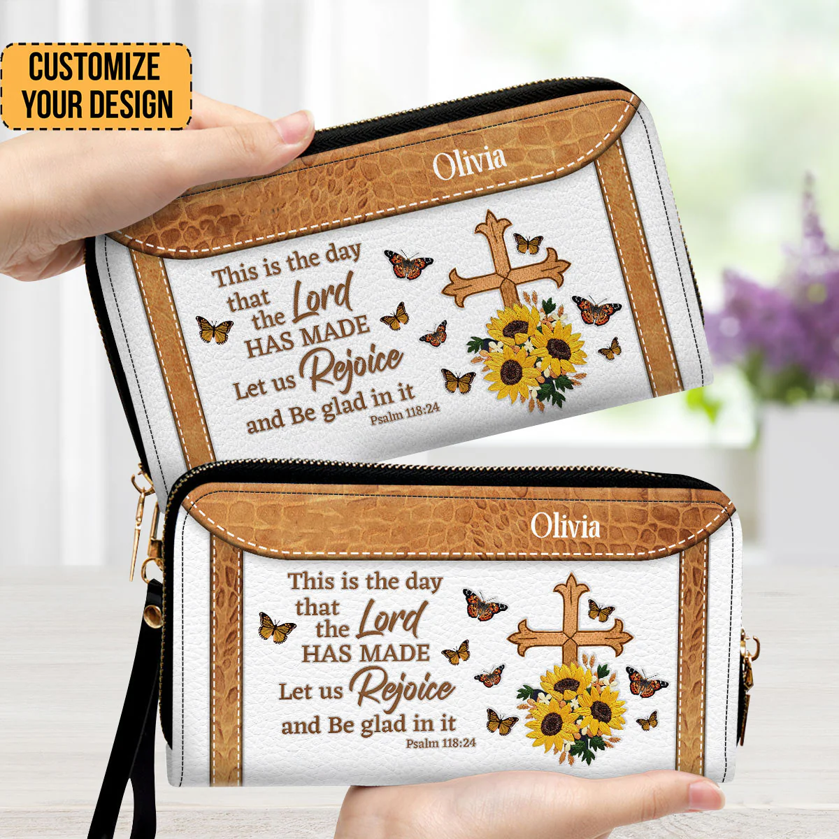 Cross This Is The Day That The Lord Has Made - Beautiful Personalized Leather Long Wallets - AT4081406