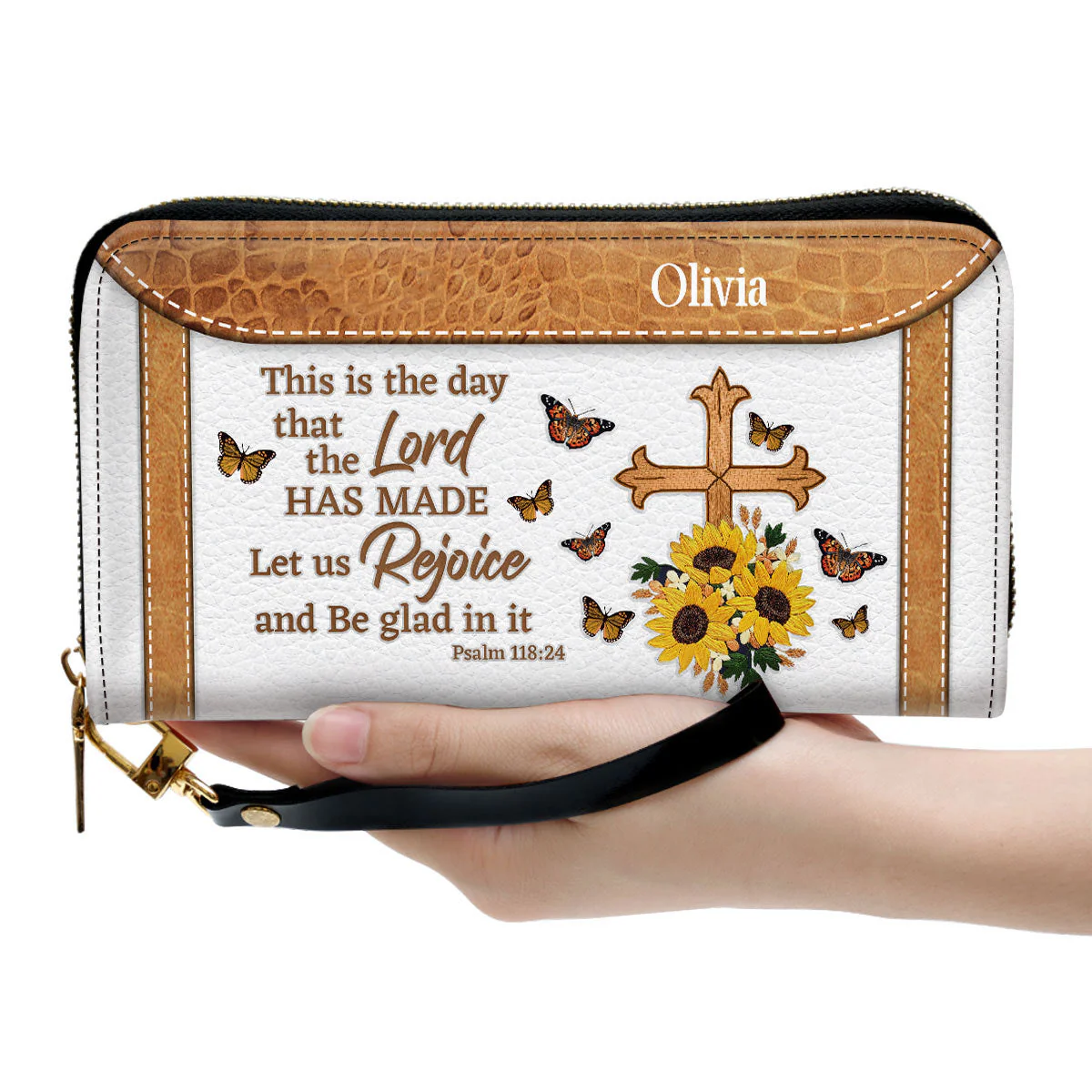 Cross This Is The Day That The Lord Has Made - Beautiful Personalized Leather Long Wallets - AT4081406 - Image 4