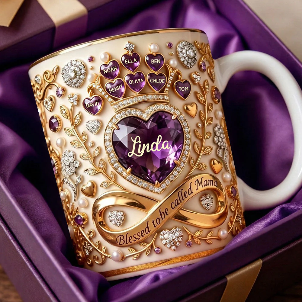 Crystal Heart Blessed To Be Called Mama - Personalized White Mug - Gift For Mom, Grandma HN02