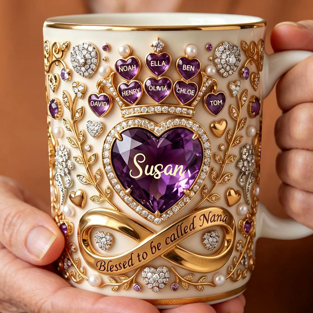 Crystal Heart Blessed To Be Called Mama - Personalized White Mug - Gift For Mom, Grandma HN02 - Image 2