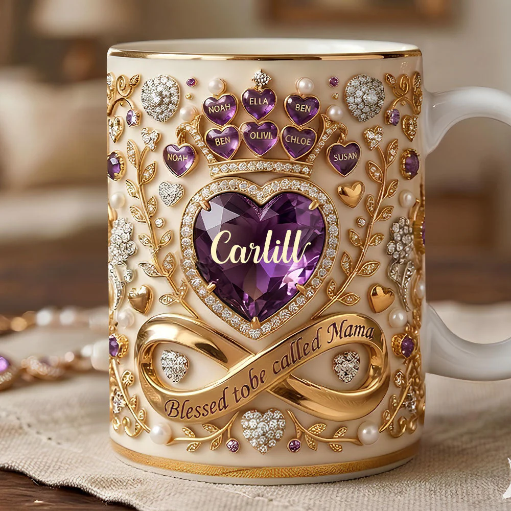 Crystal Heart Blessed To Be Called Mama - Personalized White Mug - Gift For Mom, Grandma HN02 - Image 3