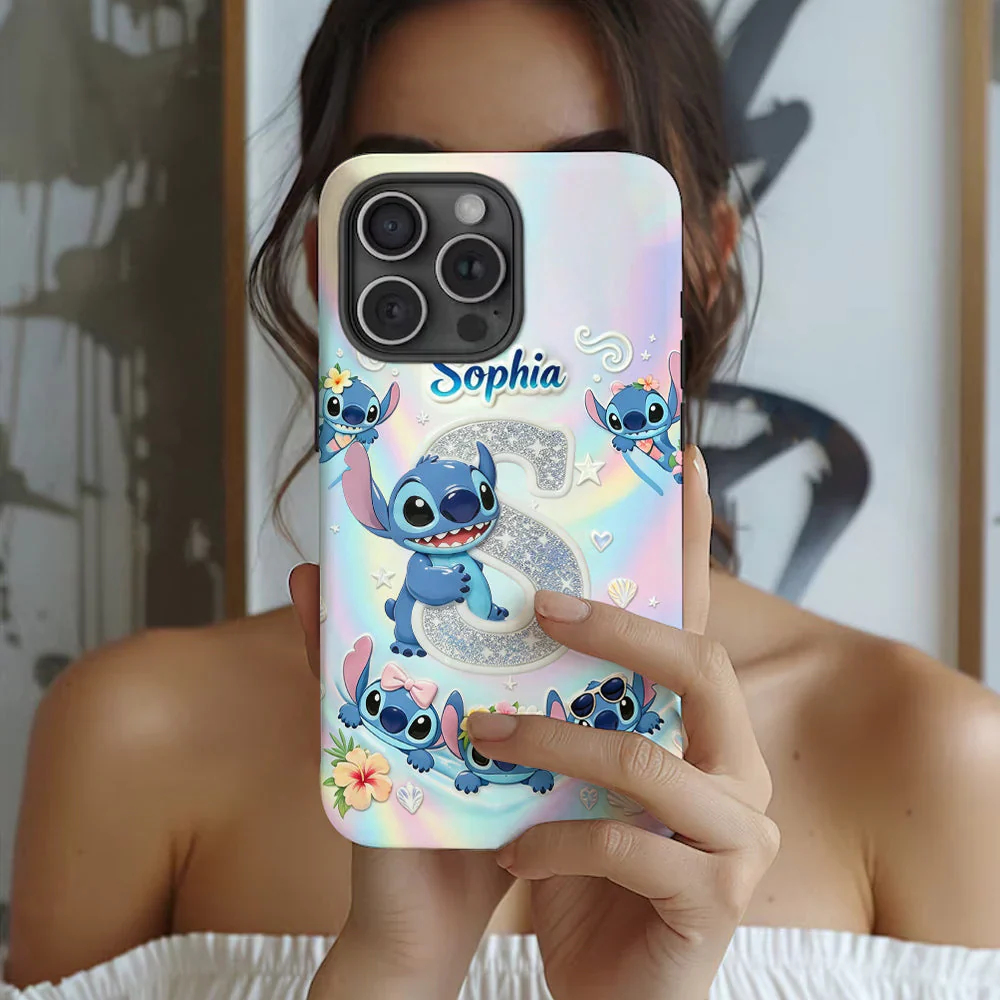 Sti Cute Blue Alien With Letter - Personalized Phone Case - Gift For Her, Movie Fans - Image 3