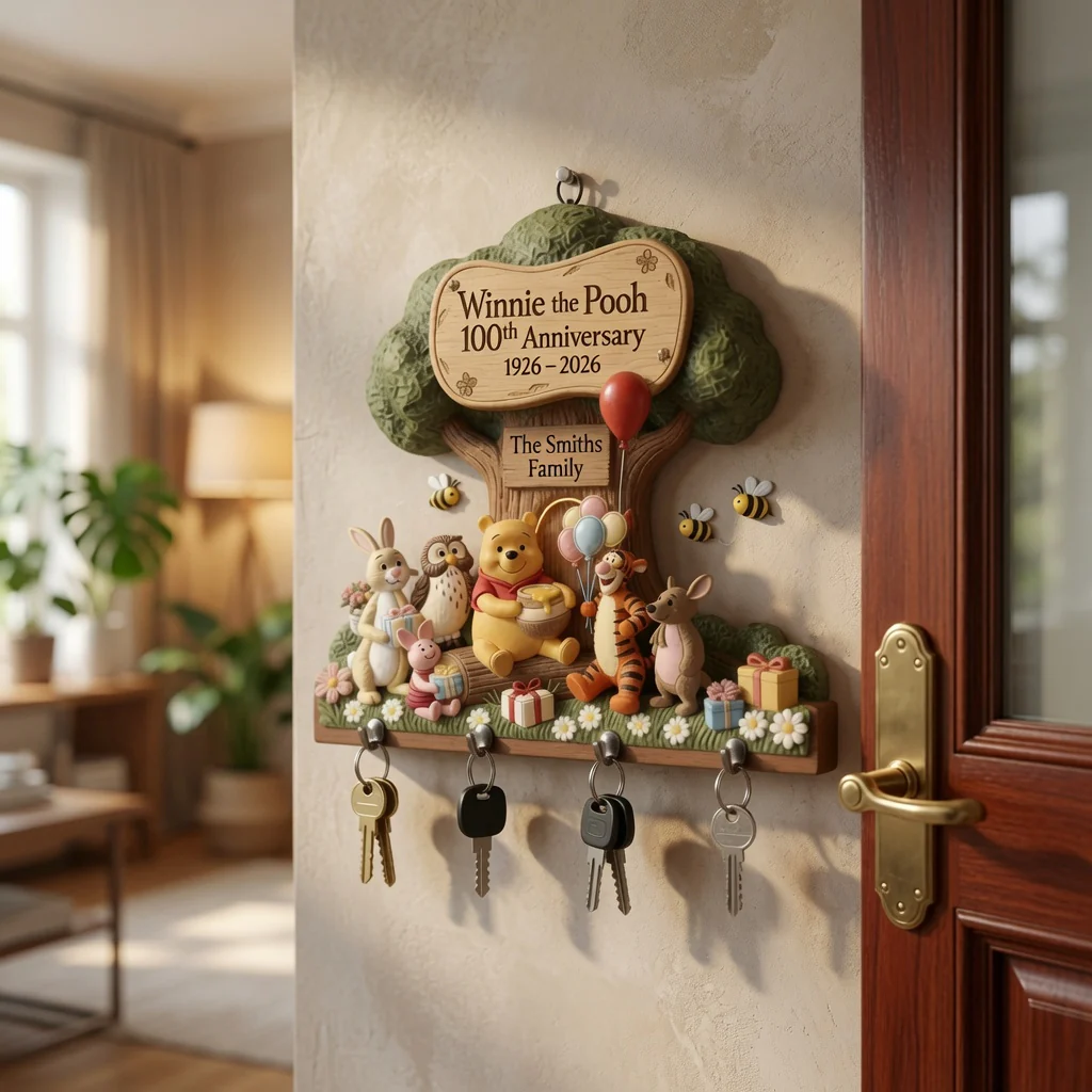 Honey Bear Celebrate 100 Years Of Friendship - Personalized Key Hanger - Gift For Family, Movie Fans - DSNY - Image 2