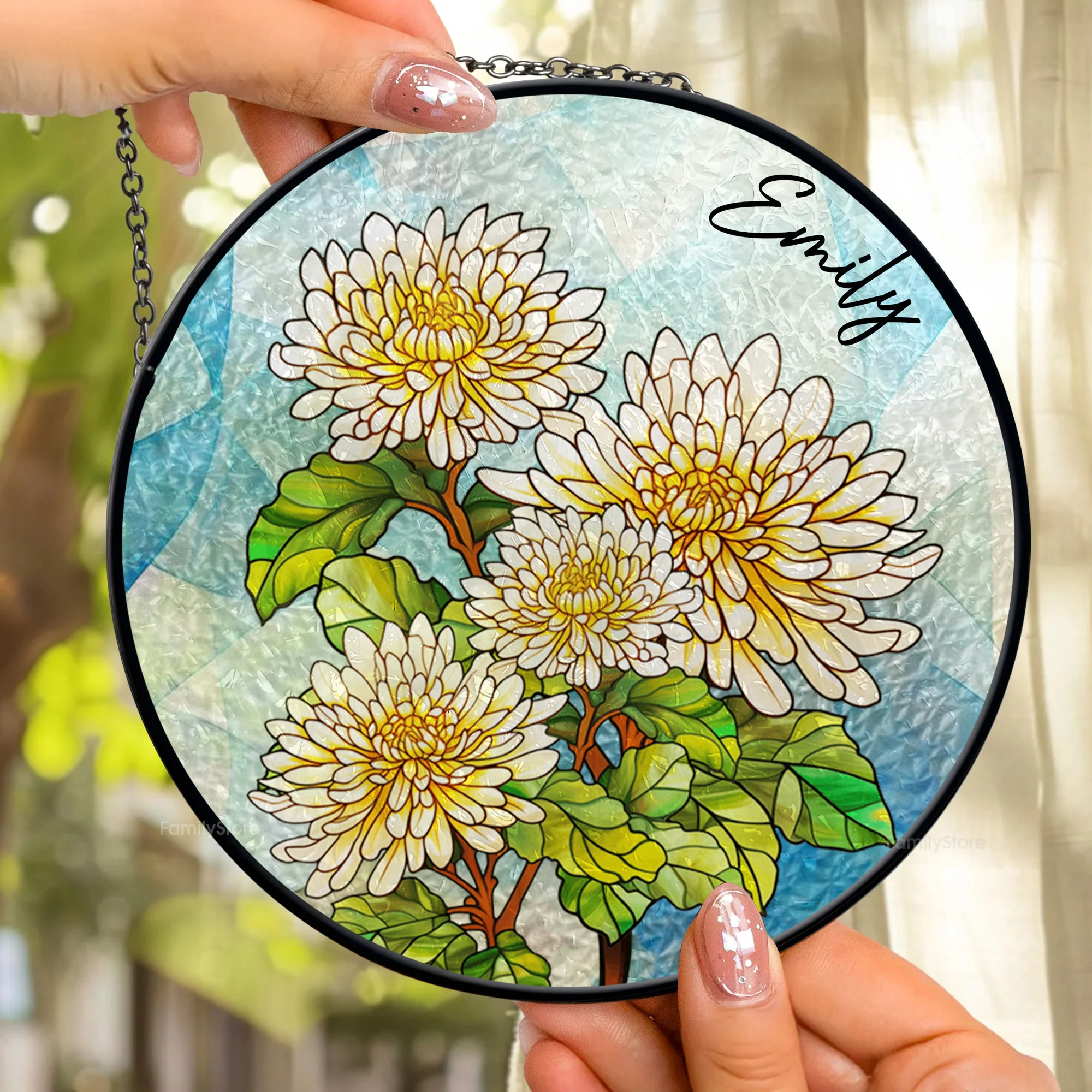 Custom Birth Month Flower - Gift For Family Members, Mom, Sister, Bestie - Personalized Stained Glass Window Hanging Suncatcher NA94 - Image 2
