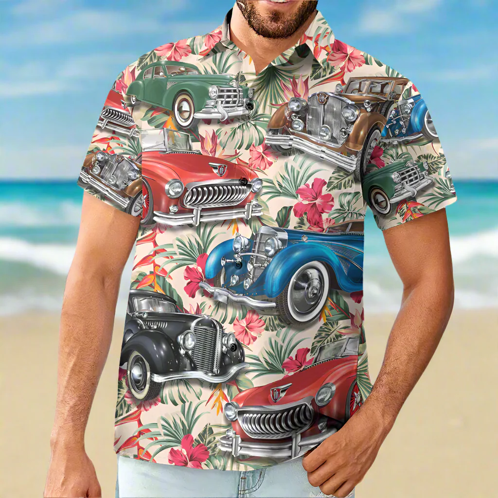 Custom Photo Car With Flower Floral Tropical - Gift For Car Lovers - Personalized Hawaiian Shirt