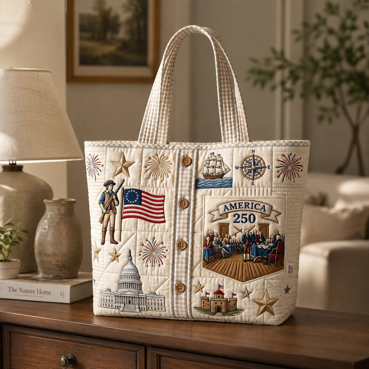 Custom Colonial America Purse 250th Anniversary - Personalized Patriotic Quilted Tote Bag - Gift For Her, Patriots - Image 2