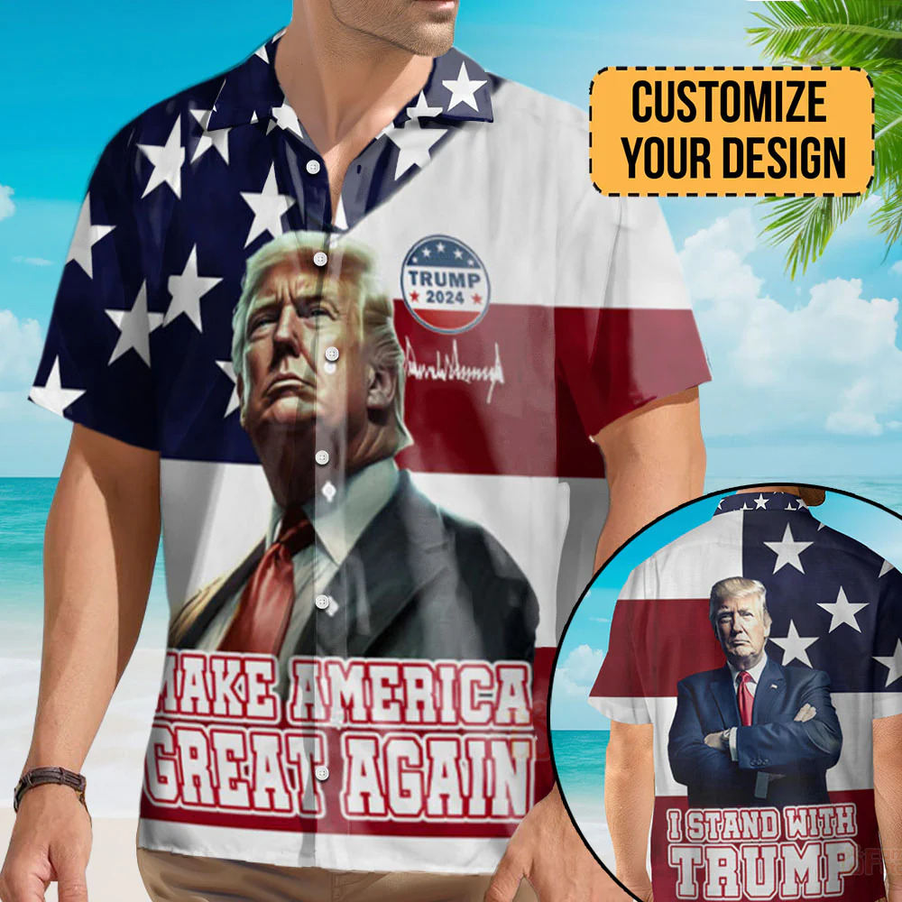 Custom Donald Trump Photo Make America Great Again Hawaii Shirt - Image 2