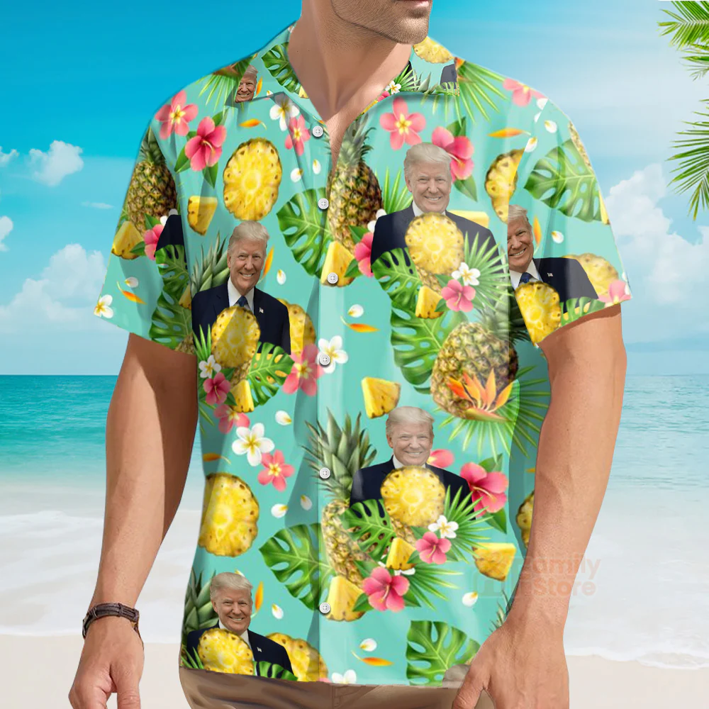 Custom Donald Trump Photo Tropical Style Hawaii Shirt - Image 13