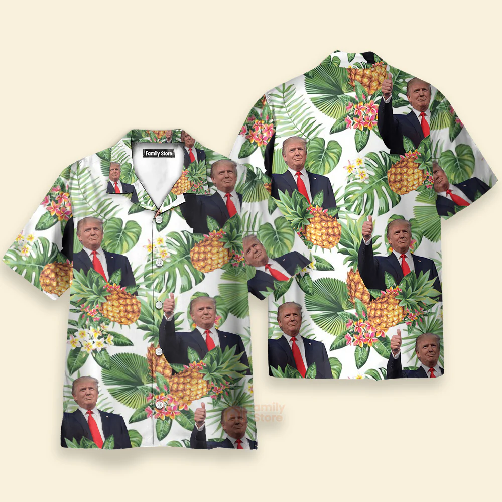 Custom Donald Trump Photo Tropical Style Hawaii Shirt - Image 3