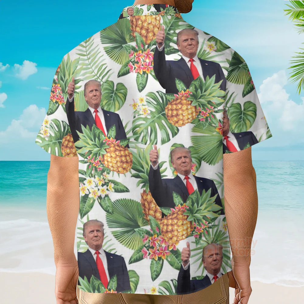 Custom Donald Trump Photo Tropical Style Hawaii Shirt - Image 4