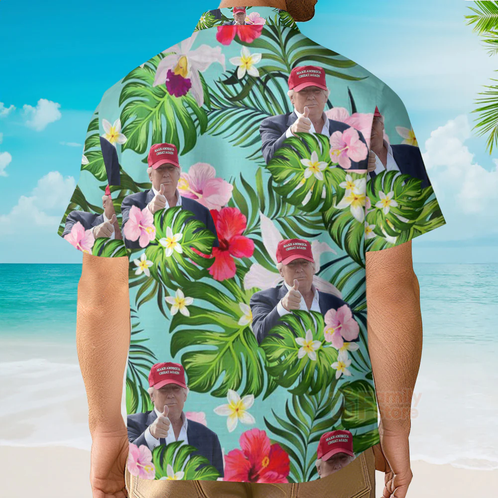Custom Donald Trump Photo Tropical Style Hawaii Shirt - Image 8