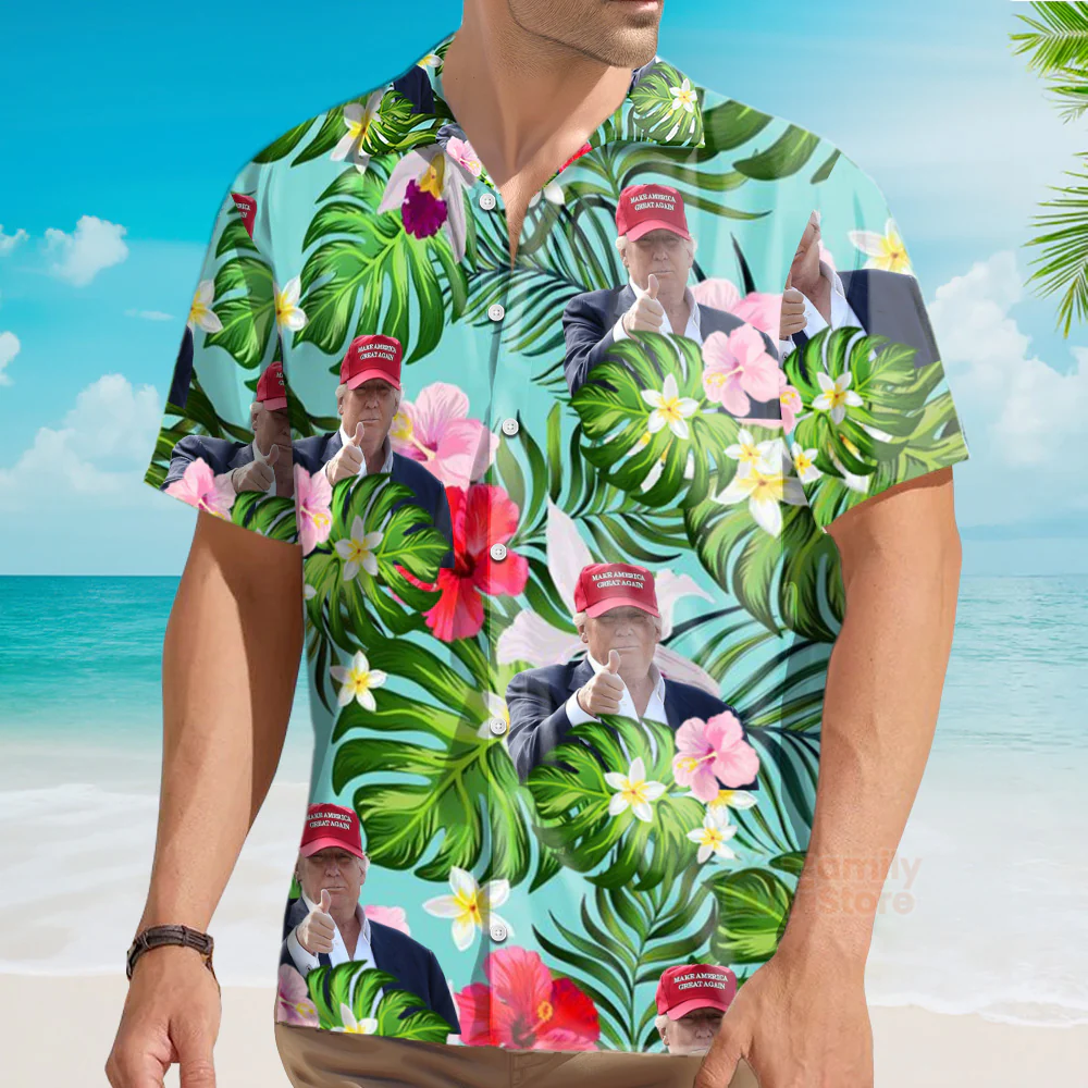 Custom Donald Trump Photo Tropical Style Hawaii Shirt - Image 9