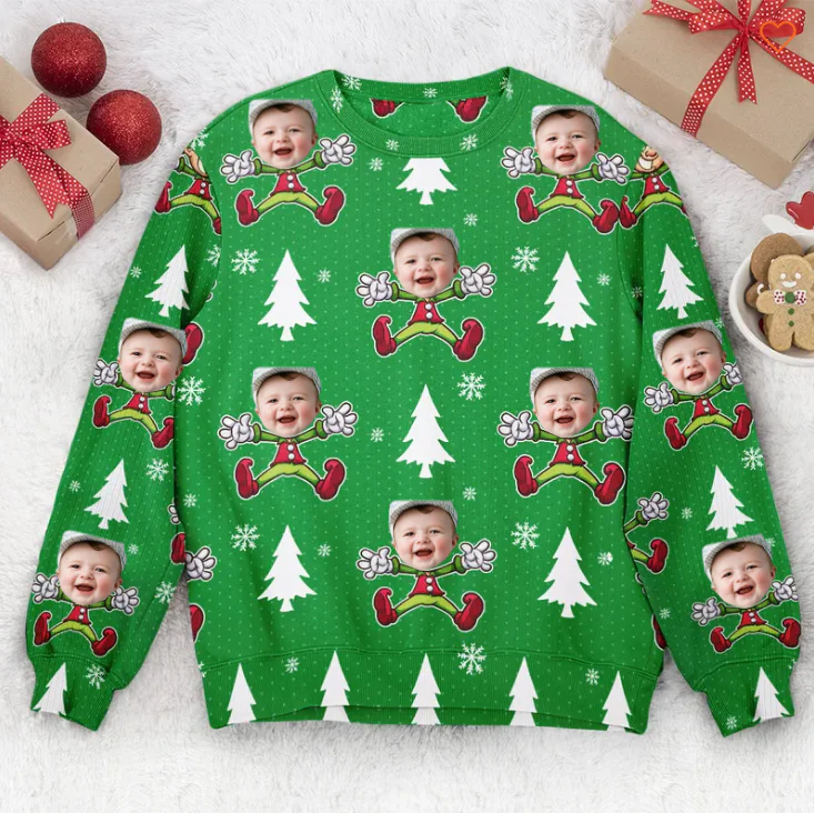 Custom Face Christmas Family Cute Little Elf -  Personalized Ugly Sweatshirt, Gift For Family Memmber - Image 2