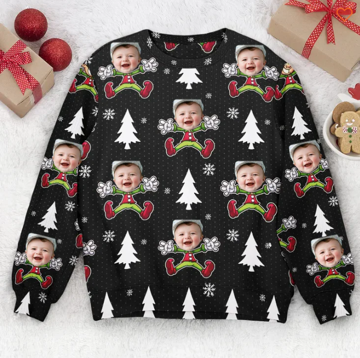 Custom Face Christmas Family Cute Little Elf -  Personalized Ugly Sweatshirt, Gift For Family Memmber - Image 3