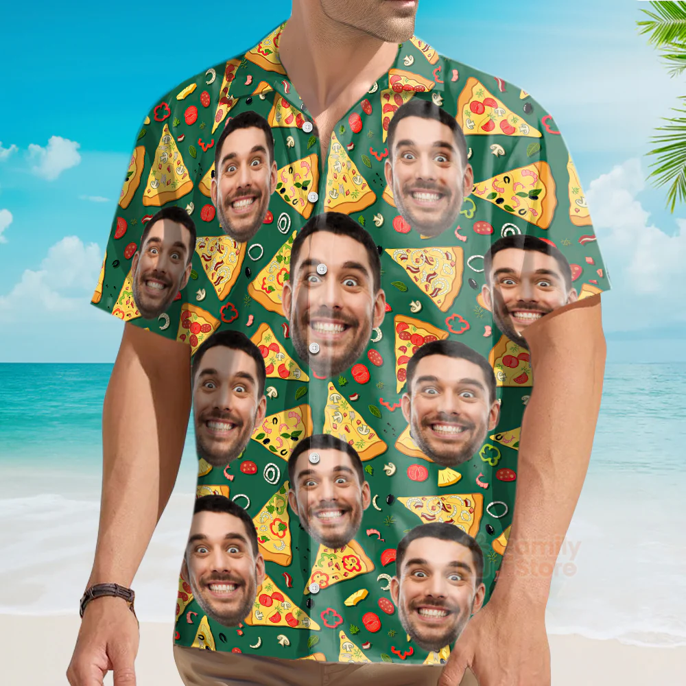 Custom Photo Face Crazy Man Loves Slice Pizza - Hawaiian Shirt - Image 3