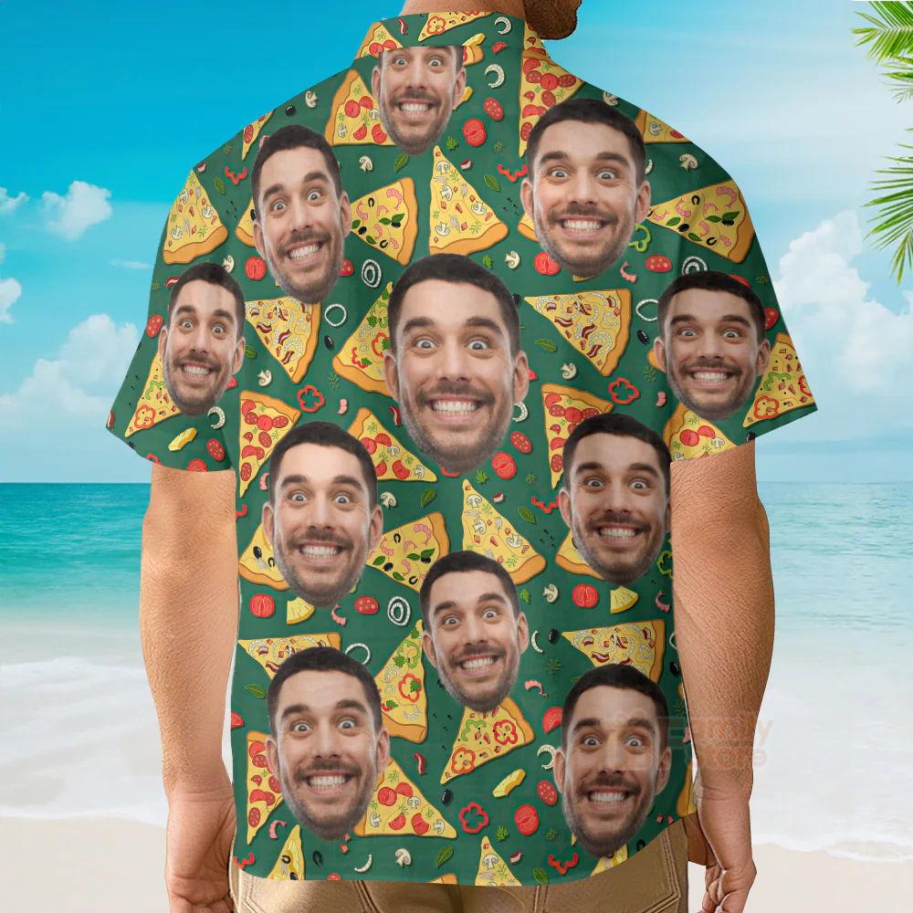 Custom Photo Face Crazy Man Loves Slice Pizza - Hawaiian Shirt - Image 4