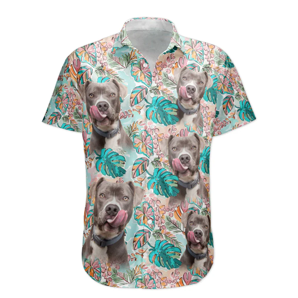 Custom Face Funny Photo Tropical Pitbull - Gift For Dog Lovers - Personalized Hawaiian Shirt - Image 3