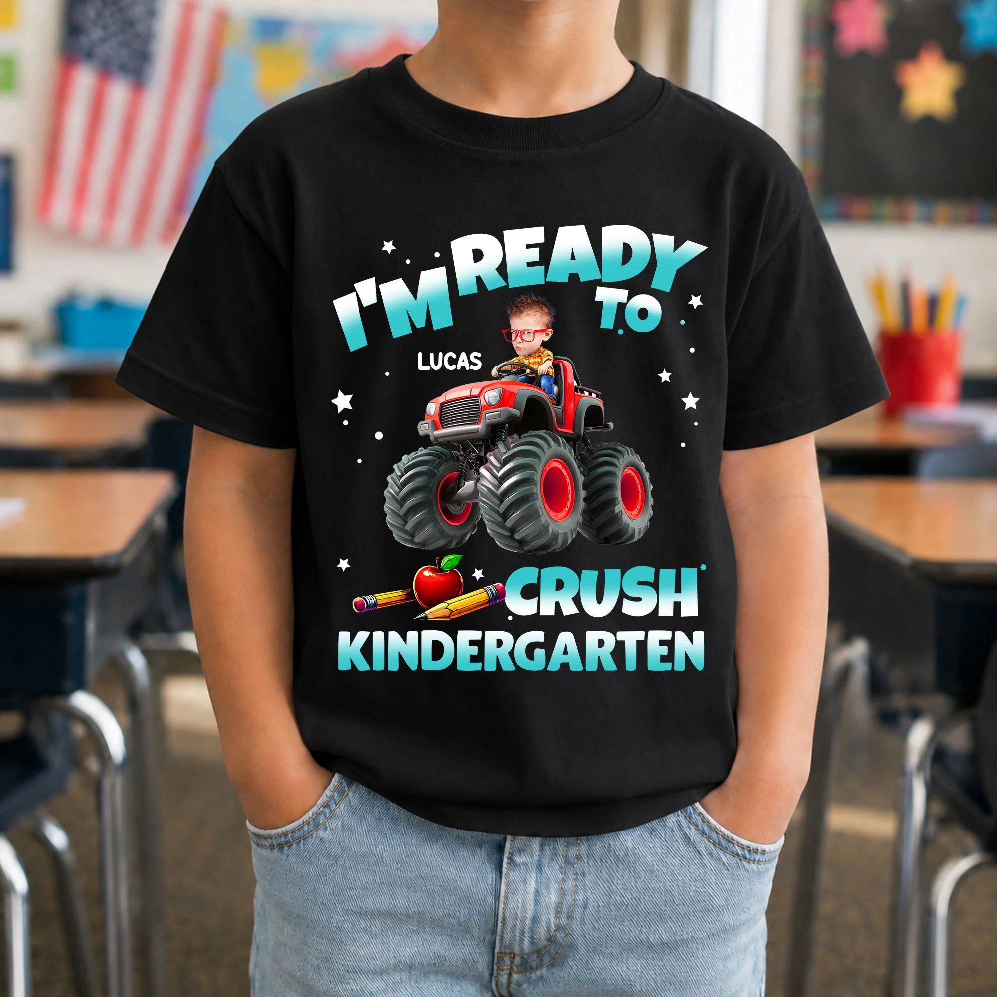 Custom Face I'm Ready To Crush Monster Truck - Personalized Shirt - Back To School Gift For Kids
