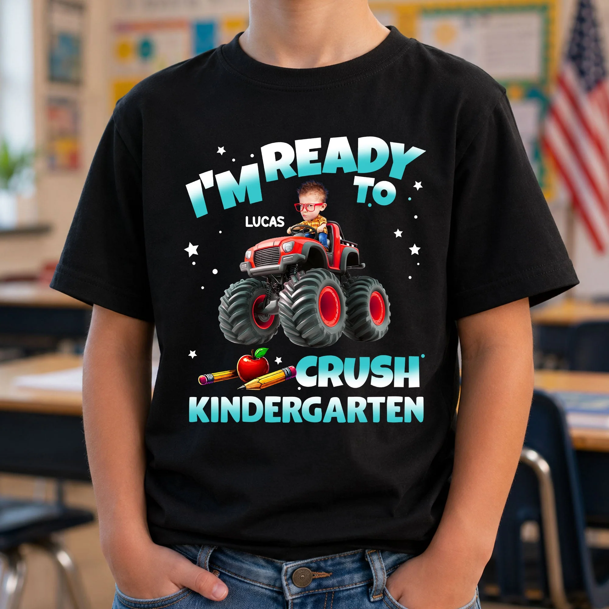 Custom Face I'm Ready To Crush Monster Truck - Personalized Shirt - Back To School Gift For Kids - Image 2