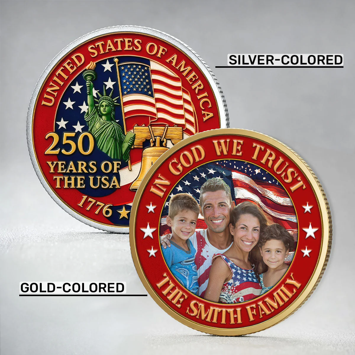 Custom Family Photo In God We Trust 250 Years Of The USA - Personalized Commemorative Coin - Gifts For Patriotic Family - Image 6