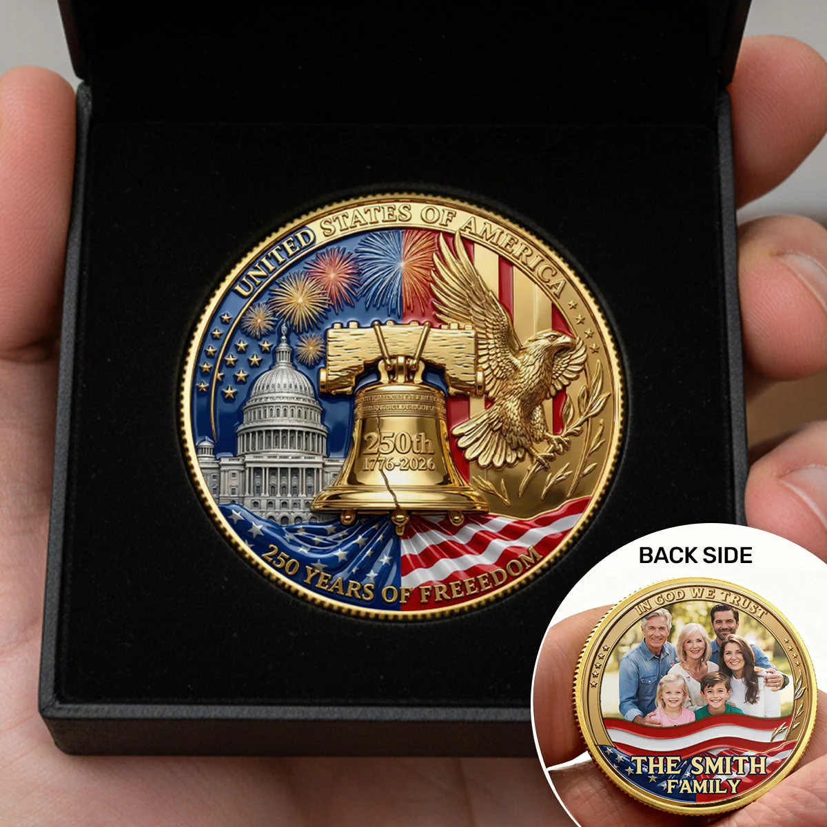 Custom Family Photo In God We Trust USA 250th Freedom - Personalized Commemorative Coin - Gifts For Patriotic Family - Image 2