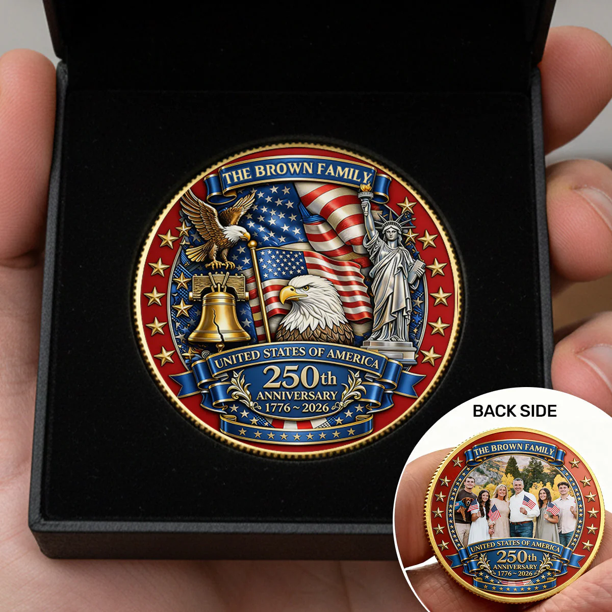 Custom Family Photo USA 250th Anniversary - Personalized Commemorative Coin - Gifts For Patriotic Family - Image 3