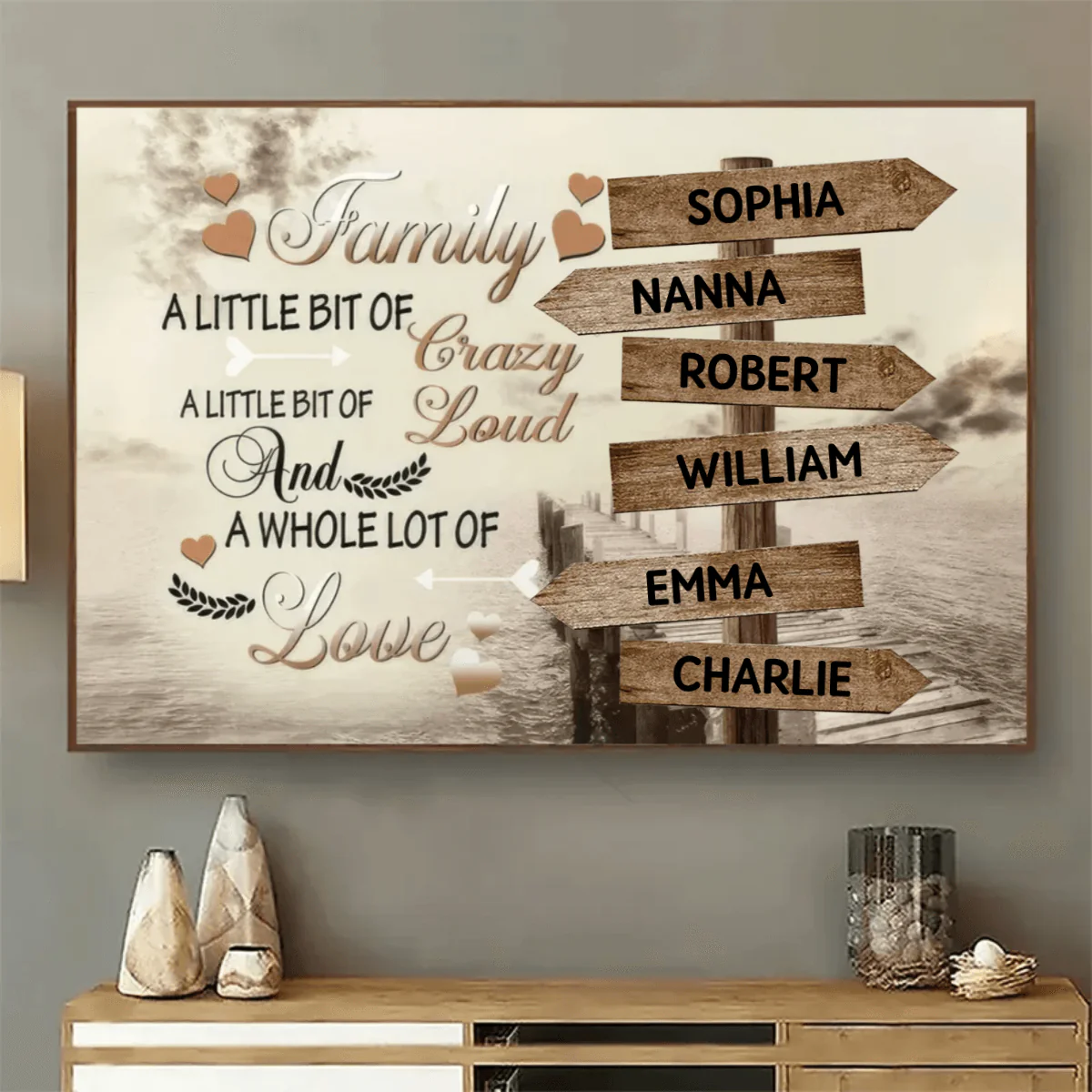 Custom Family Signpost Names Rustic Wall Art - Personalized Poster Canvas - Gift For Family Members, Mom and Dad