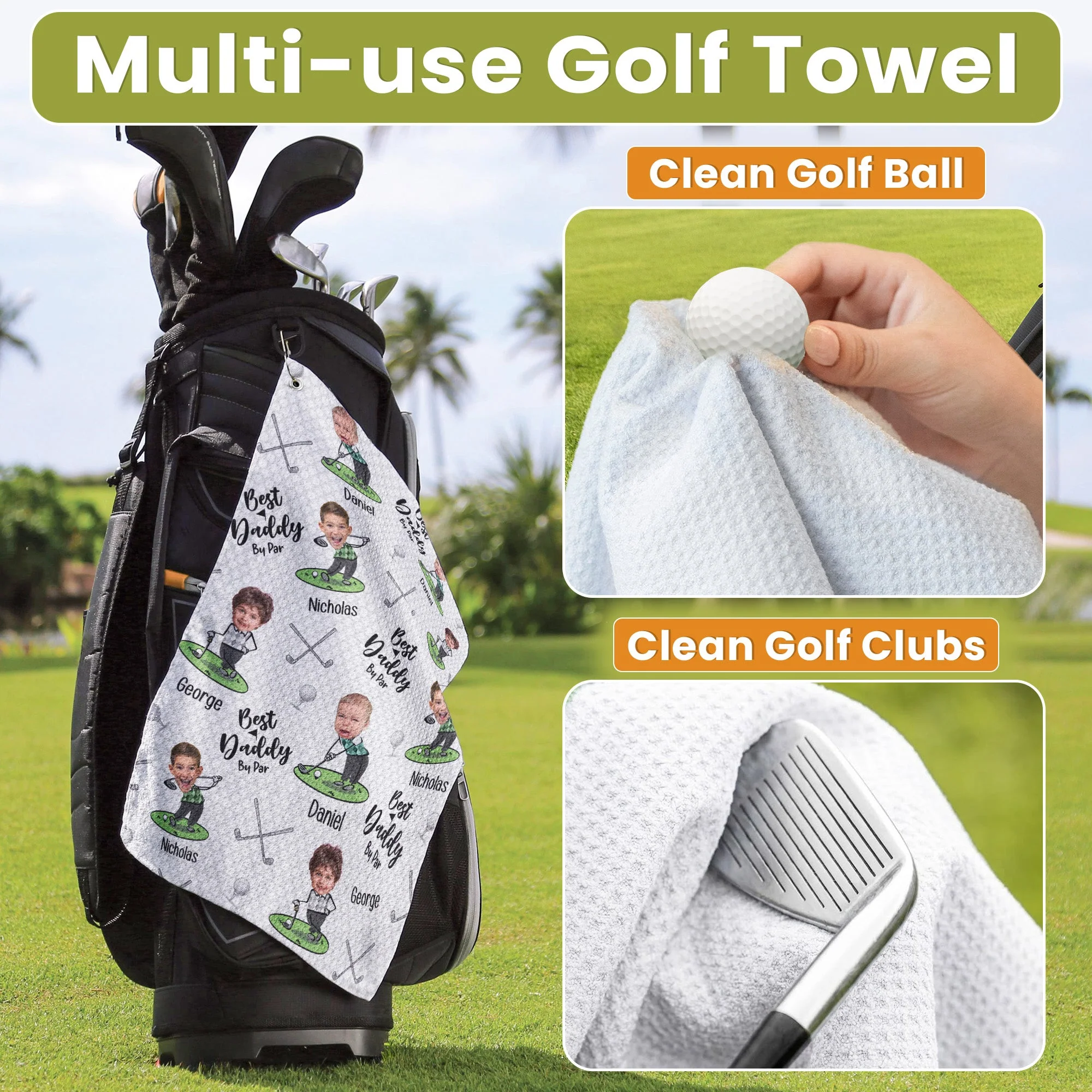 Custom Funny Photo Bester Daddy By Par - Personalized Golf Towel - Gift For Dad - Image 5