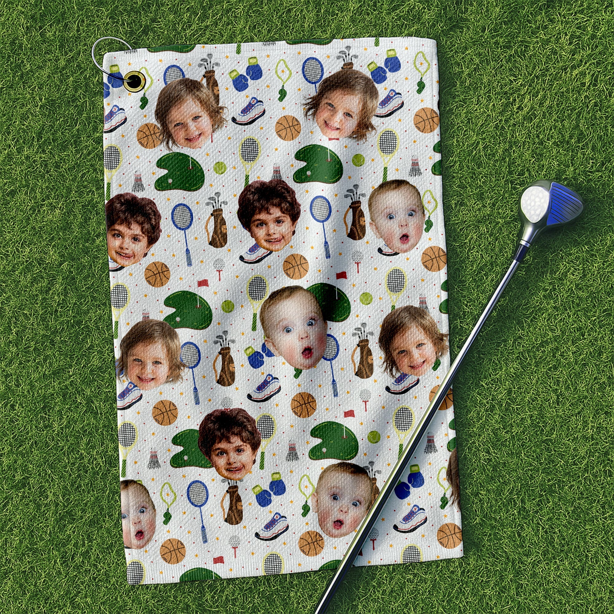 Custom Funny Photo With Kids - Personalized Golf Towel - Gift For Dad, Grandpa, Golf Lovers