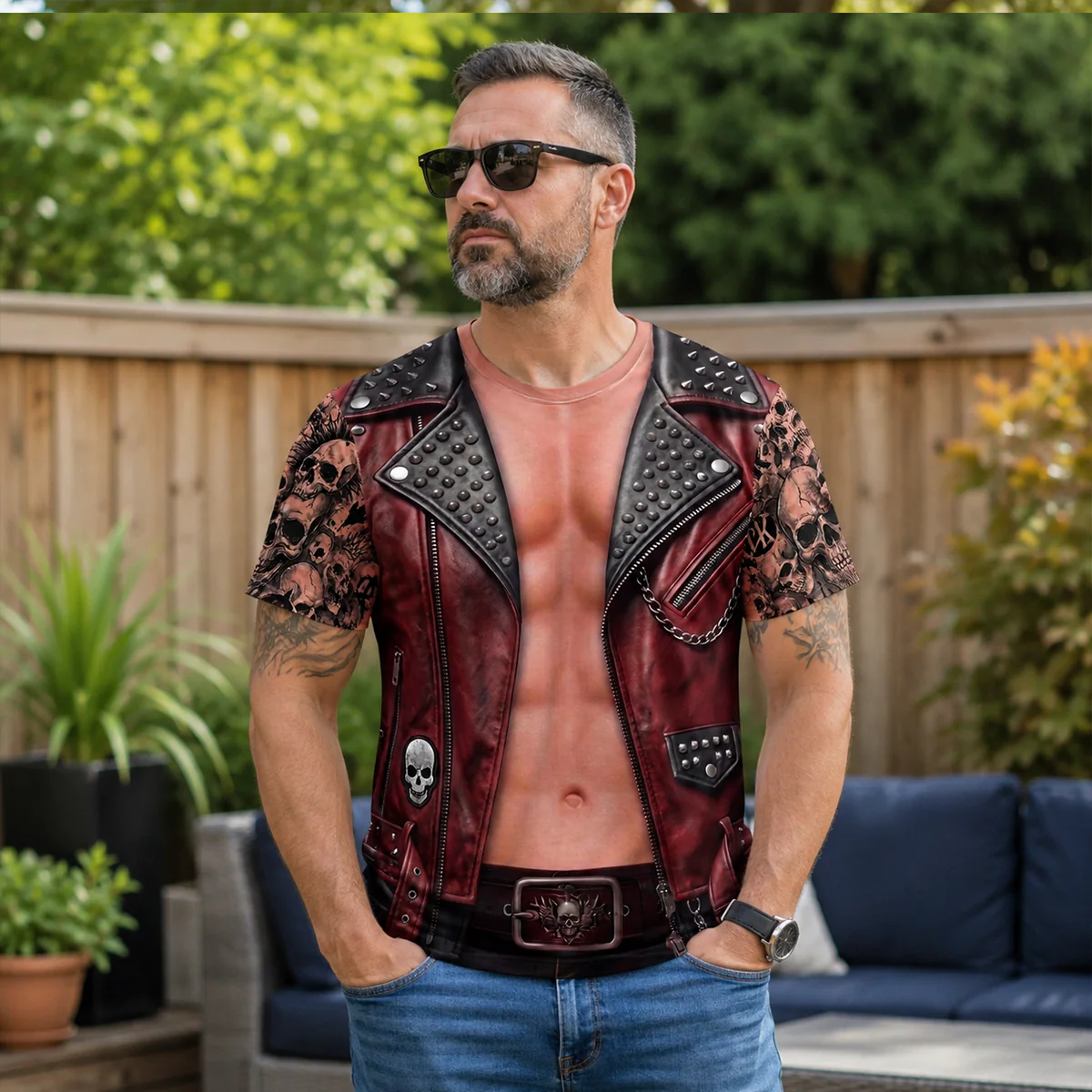 Custom Funny Skull Biker Leather Vest Illusion - Personalized All Over Shirt - Gifts For Men, Dad, Husband - Image 5