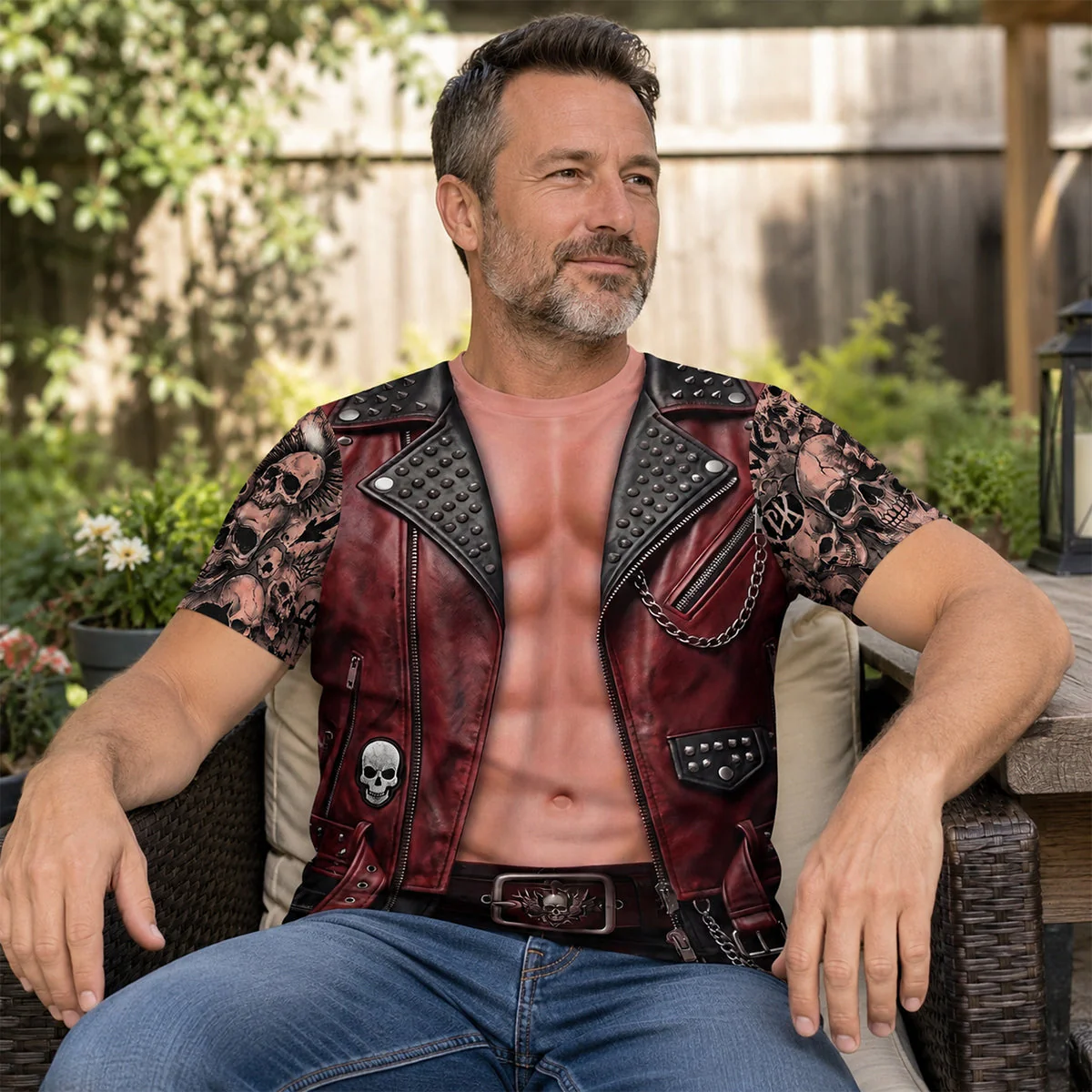 Custom Funny Skull Biker Leather Vest Illusion - Personalized All Over Shirt - Gifts For Men, Dad, Husband - Image 7
