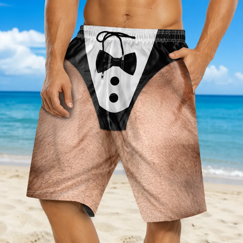 Custom Funny Tuxedo Formal Suit Swim Trunks Summer Trip - Personalized Beach Short - Gifts For Him, Dad, Husband - Image 2