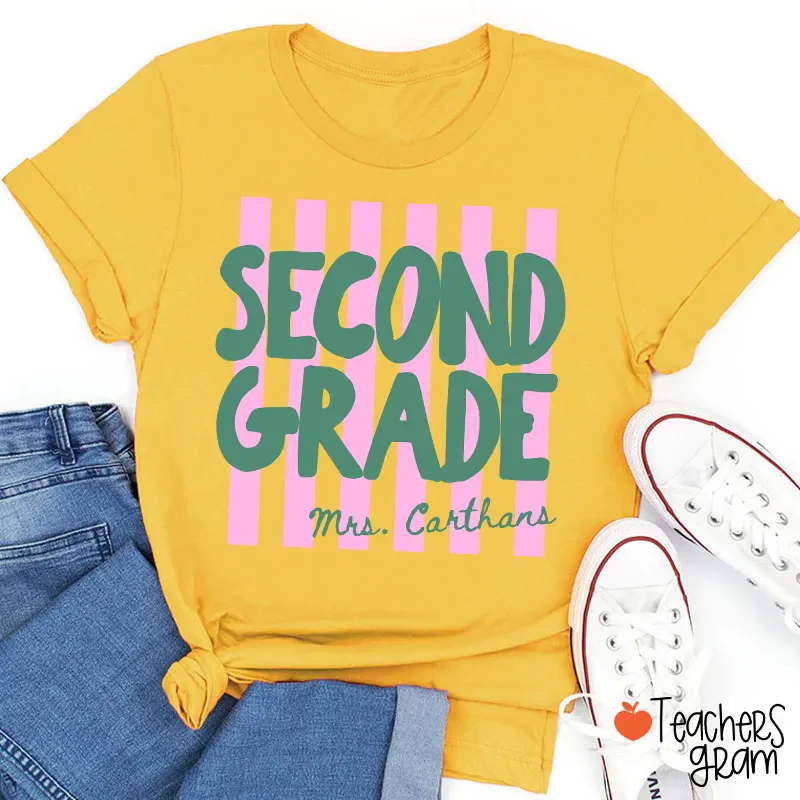 Custom Grade And Name Pink Stripes Teacher - Personalized Shirt - Gift For Teachers - Image 11